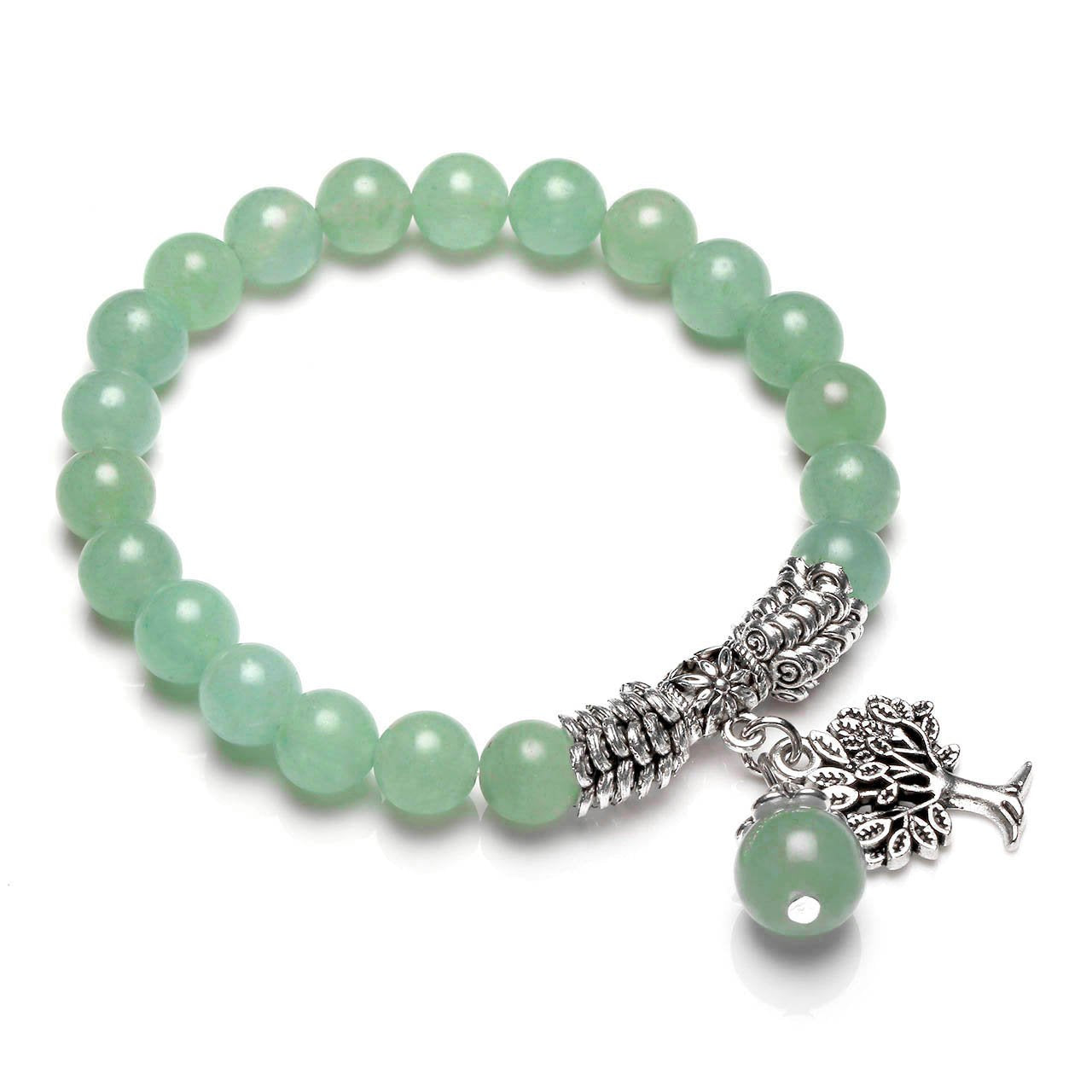 Jovivi 8MM Green Aventurine Natural Gemstone Healing Crystal Tree Life Lucky Charm Stretch Bracelet