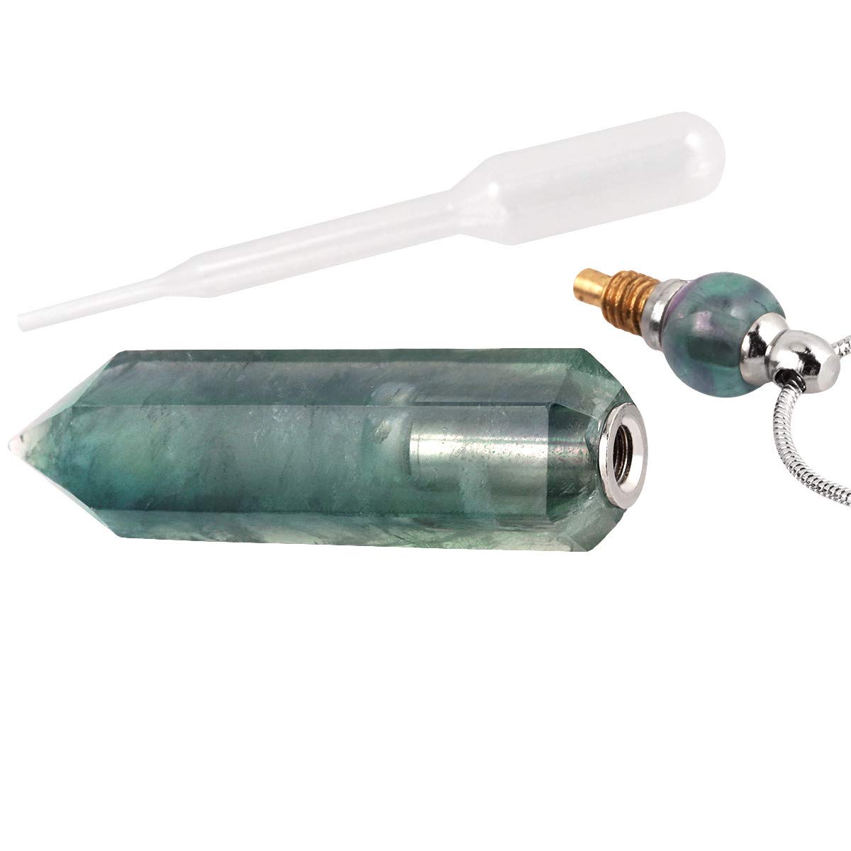 TUMBEELLUWA Essential Oil Diffuser Aromatherapy Stone Pendant Necklace for Unisex,Healing Crystal Point Gemstone Necklace for Women and Men, Fluorite Stone