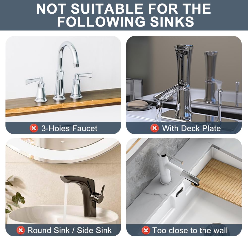 Silicone Faucet Drip Catcher Tray Mat - Upgraded Design - Sink Backsplash Guard Behind Faucet, Silicone Faucet Mat for Dish Soap Sponge Holder, Kitchen Counter Bathroom Kitchen Sink Splash Guard-Black