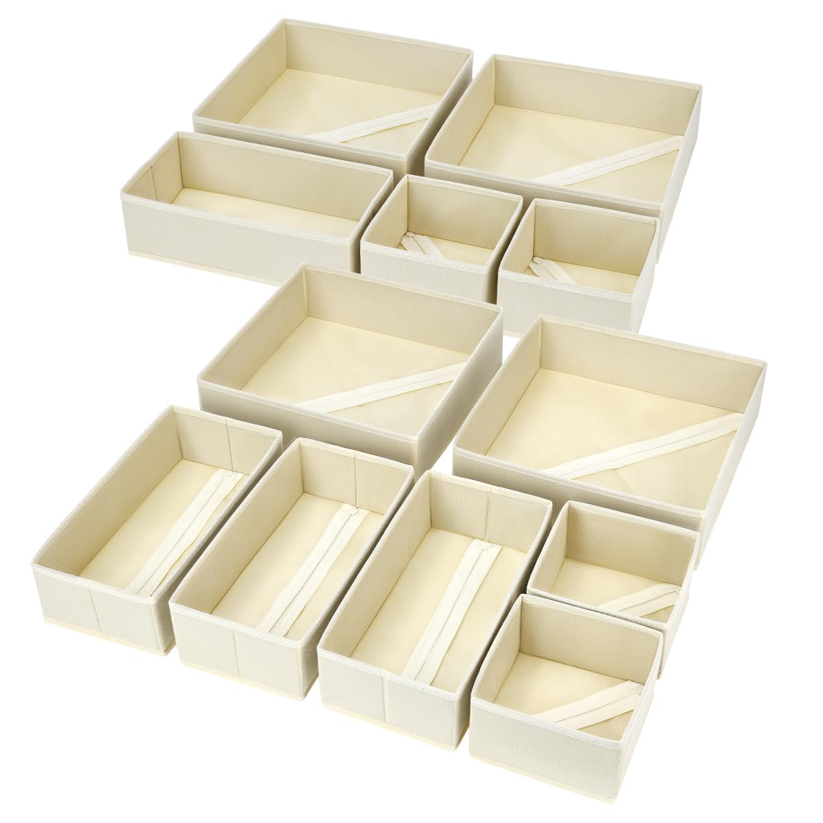 DIMJ Drawer Organizer Clothes, 12 Pack Dresser Organizer, Foldable Closet Organizers and Storage, Fabric Dresser Bins, Drawer Dividers for Nursery, Baby Clothes, Underwears, Sock (Beige)