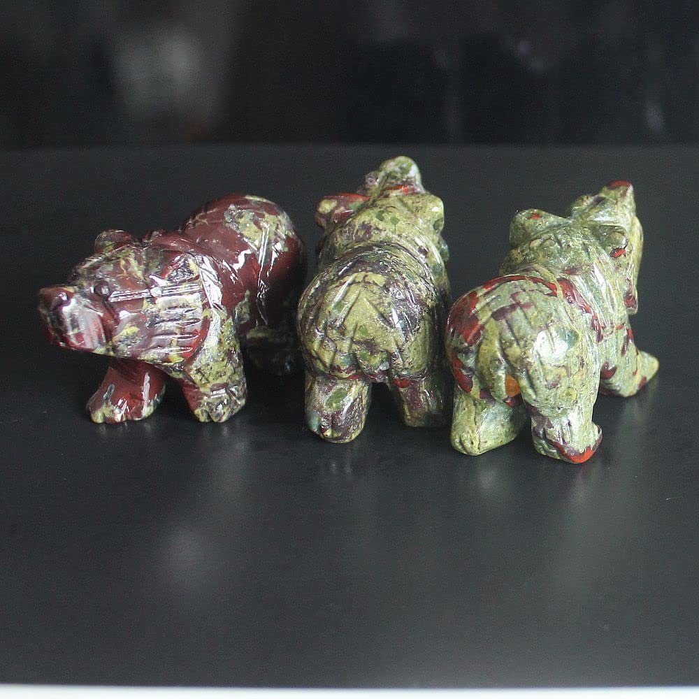 HLbshi Hand Carved Mixed Gemstone Crystal Bear Figurine Animal Carving Statue Home Decor 1.5'' (Dragon Blood Jasper)