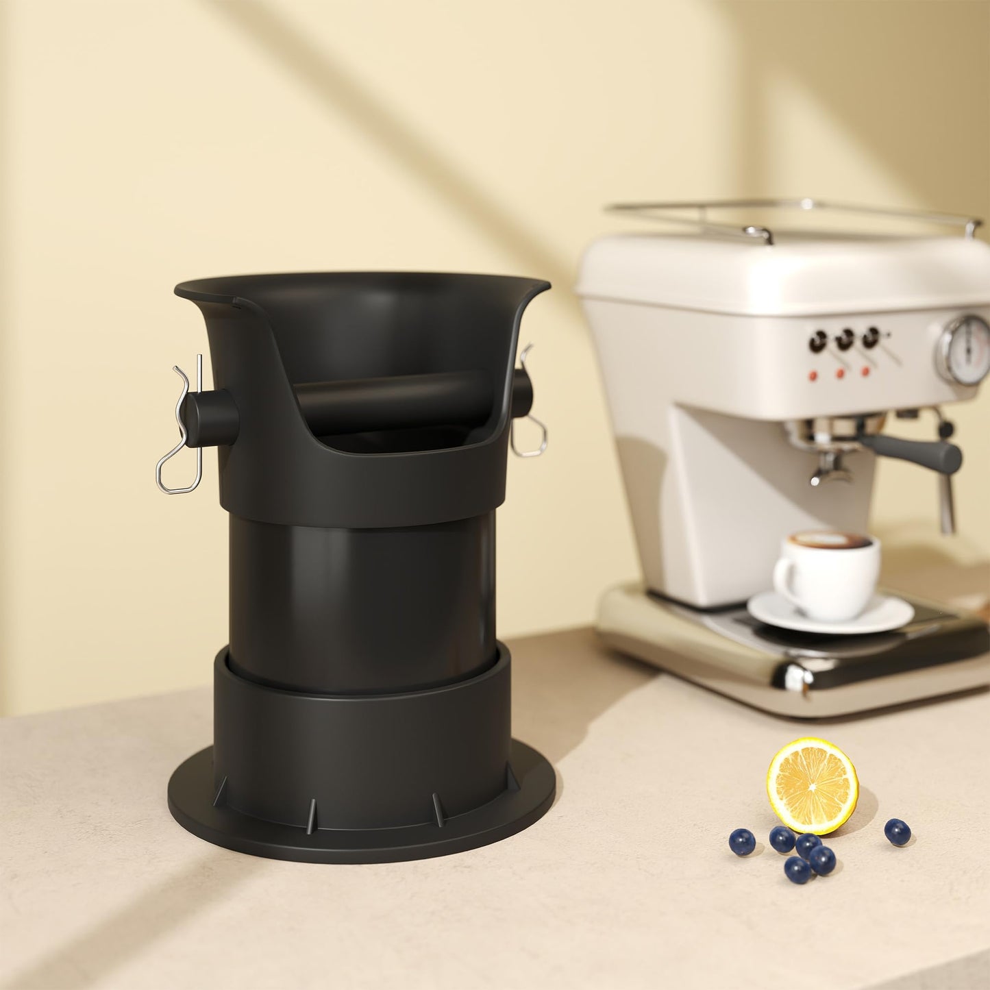 4L Espresso Knock Box, Coffee Grounds Disposal and Recycle Trash Can with Brush, Towel and 100 pcs Collecting Bags, Barista Essential Coffee Accessory for Cafe Shop Home Bars Office Work Breakroom