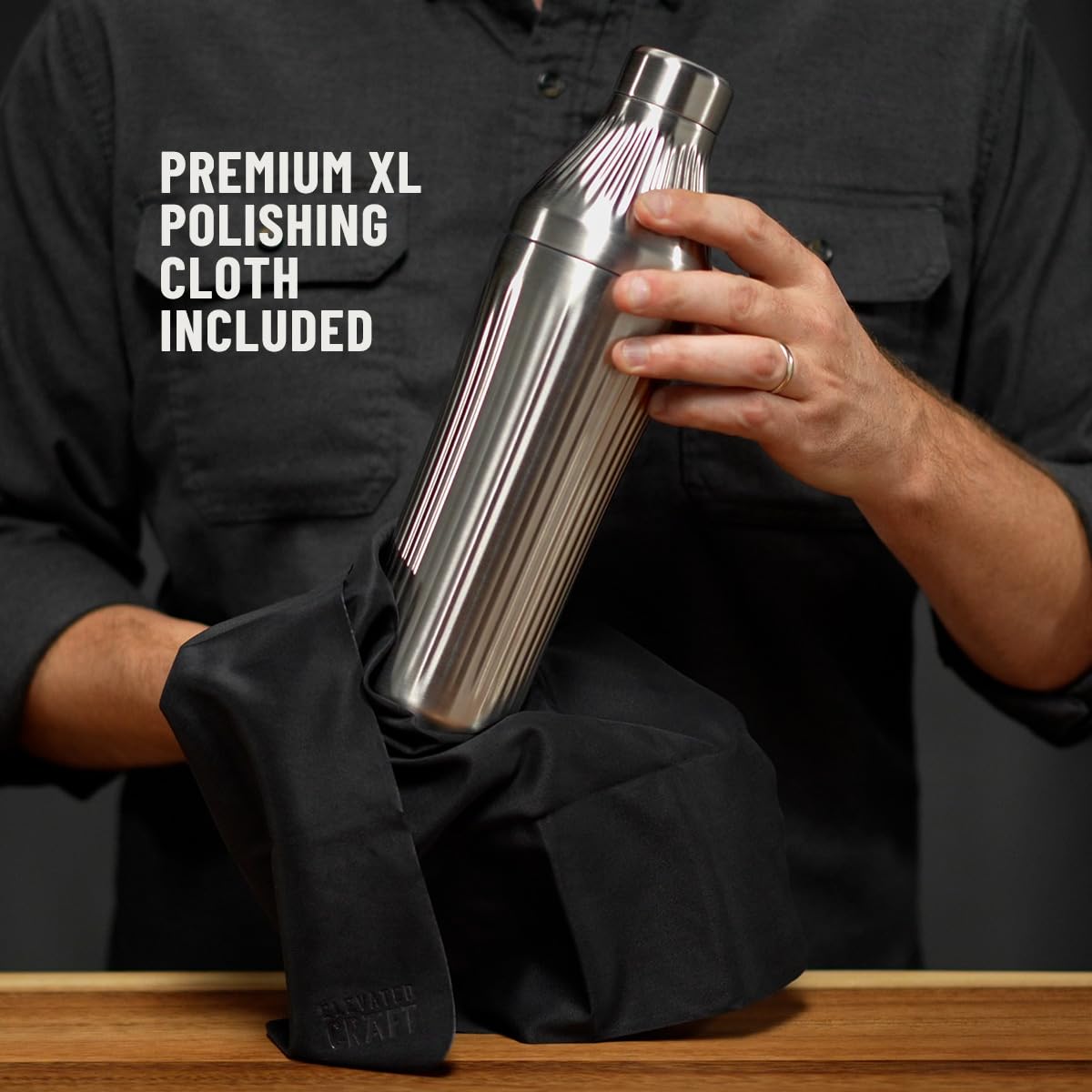 Elevated Craft Diamond Edition Hybrid Cocktail Shaker Set - Premium Vacuum Insulated Stainless Steel, 28 oz, Includes Built-in Strainer, Precise Measuring Top & XL Polishing Cloth - Martini Shaker