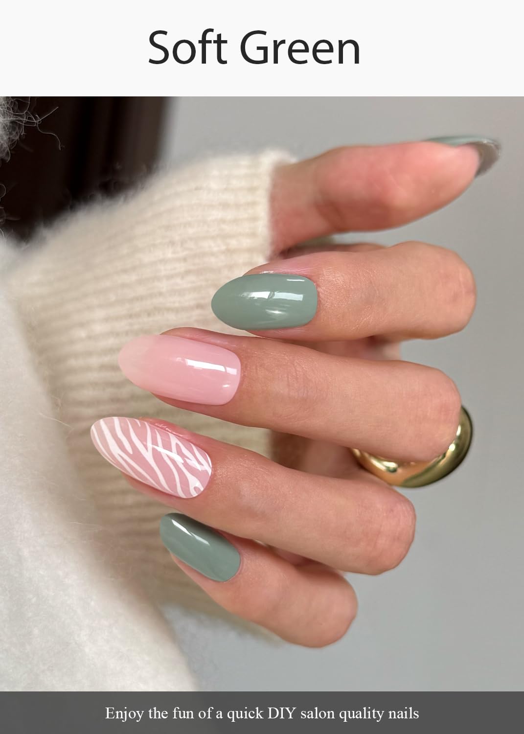 AutyaMee Semi Cured Gel Nail Strips (Soft Green), 20 Pcs Gel Nail Wraps, Stickers, Salon Quality, Works with Any UV Lamps
