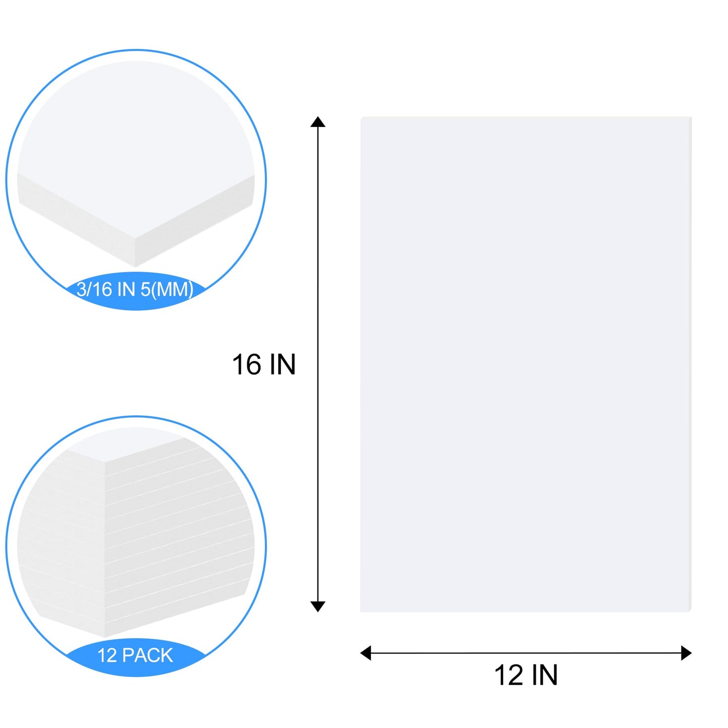 ToLanbbt 12 Pack White Foam Board, 12 x 16 x 3/16" Thick Foam Core Acid Free Poster Foamboard for Art Craft Projects, Painting, Displaying, Signage, Wedding, School