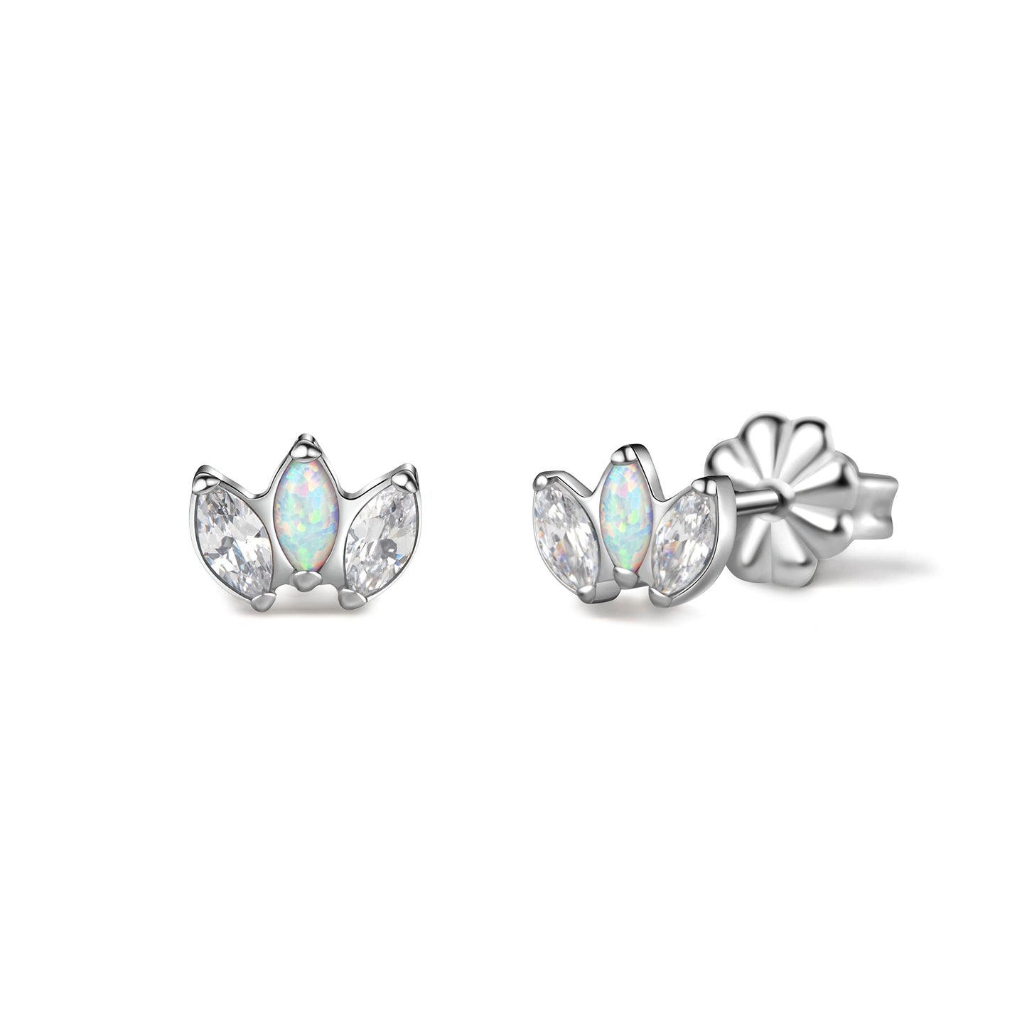 limerencia Hypoallergenic G23 Pure Titanium Earrings | Crown Cubic Zirconia | F136 Implant Grade Piercing Studs| Suitable for Sensitive Ears Delicate Jewelry (White Opal + White CZ)
