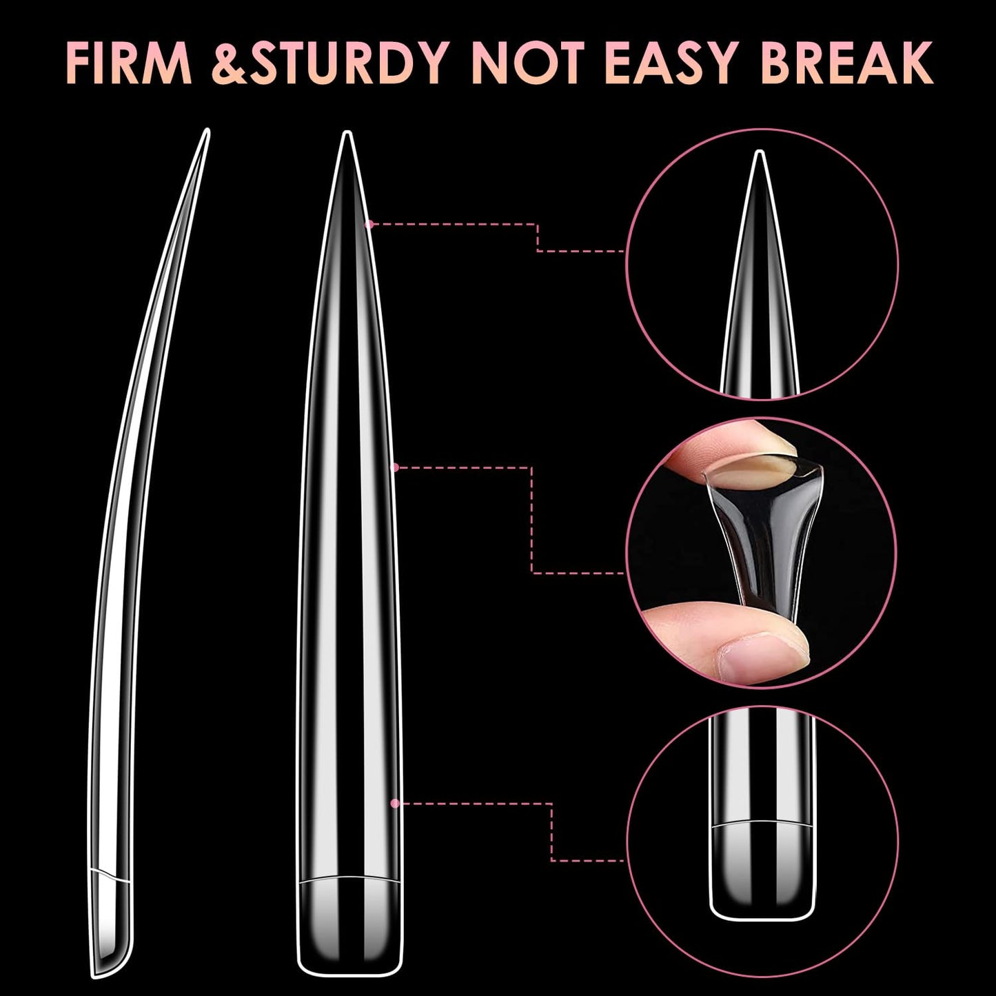 XXXXL Extra Long Nail Tips, BORNBYME Clear Stright Stiletto Nail Tips Acrylic Full Nail Tips 120 PCS