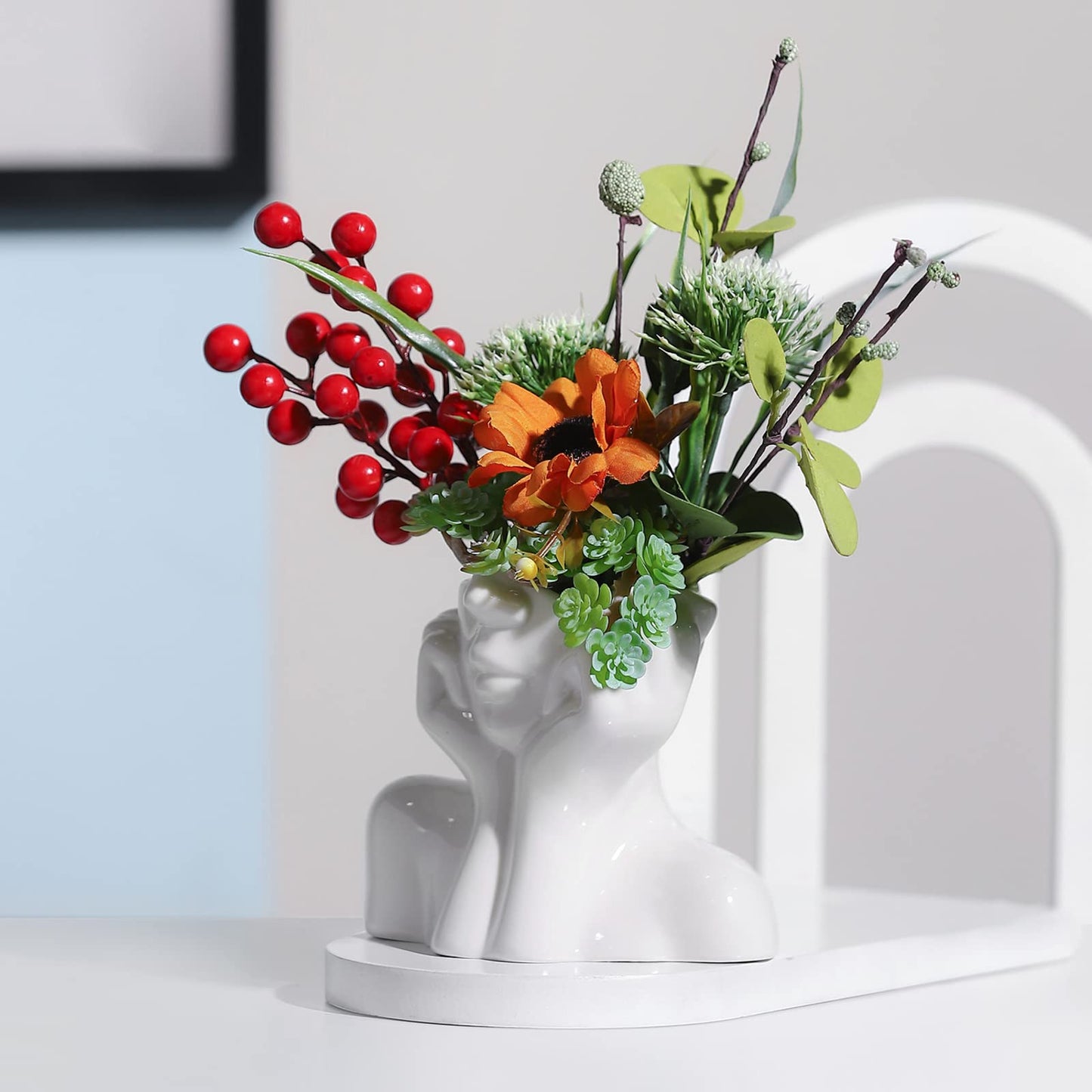BrownLove Ceramic Face Vase White Flower Vase for Decor Female Form Face Vase Art Vase Modern Decorative Vase Centerpiece for Table Shelf Living Room Office Bedroom Small