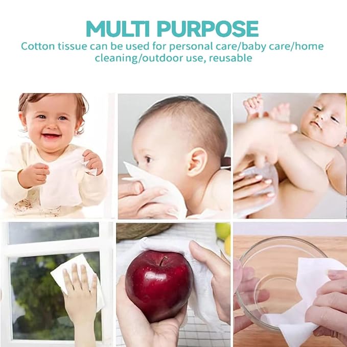 MSOEUESO Soft Dry Wipes Cotton Facial Tissues, 100 Count Disposable Face Towels, Cotton Face Towel for Sensitive Skin, Facial Cleansing, Makeup Removing, Surface Cleaning