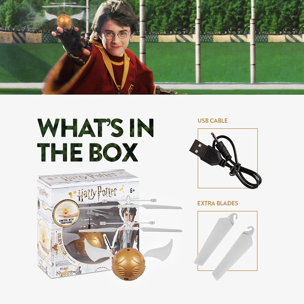 World Tech Toys Harry Potter Golden Snitch Flying Toy – Motion Sensing Flying Heli Ball with USB Charging – Hover Toy for Kids Ages 6+