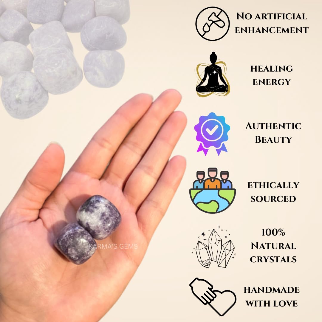 Karma Gems Lepidolite Tumbled Stones Natural Crystal Kit for Reiki Healing Crystal Polished, Tumble Stones, Chakra Balancing, Reiki Gift, Home Decor (15-25 MM)