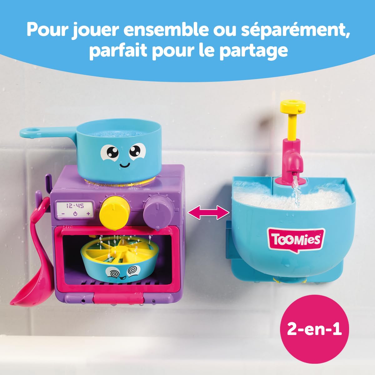 Toomies E73264 Bubble & Bake Bathtime, Bath Toddlers, Kitchen Themed Bubble Making Toy, 2 in 1 Set, Kids Water Play Suitable for 18 M & 2 3 & 4 Year Old Boys & Girls, Multicoloured, 21 X 28 X 15 cm