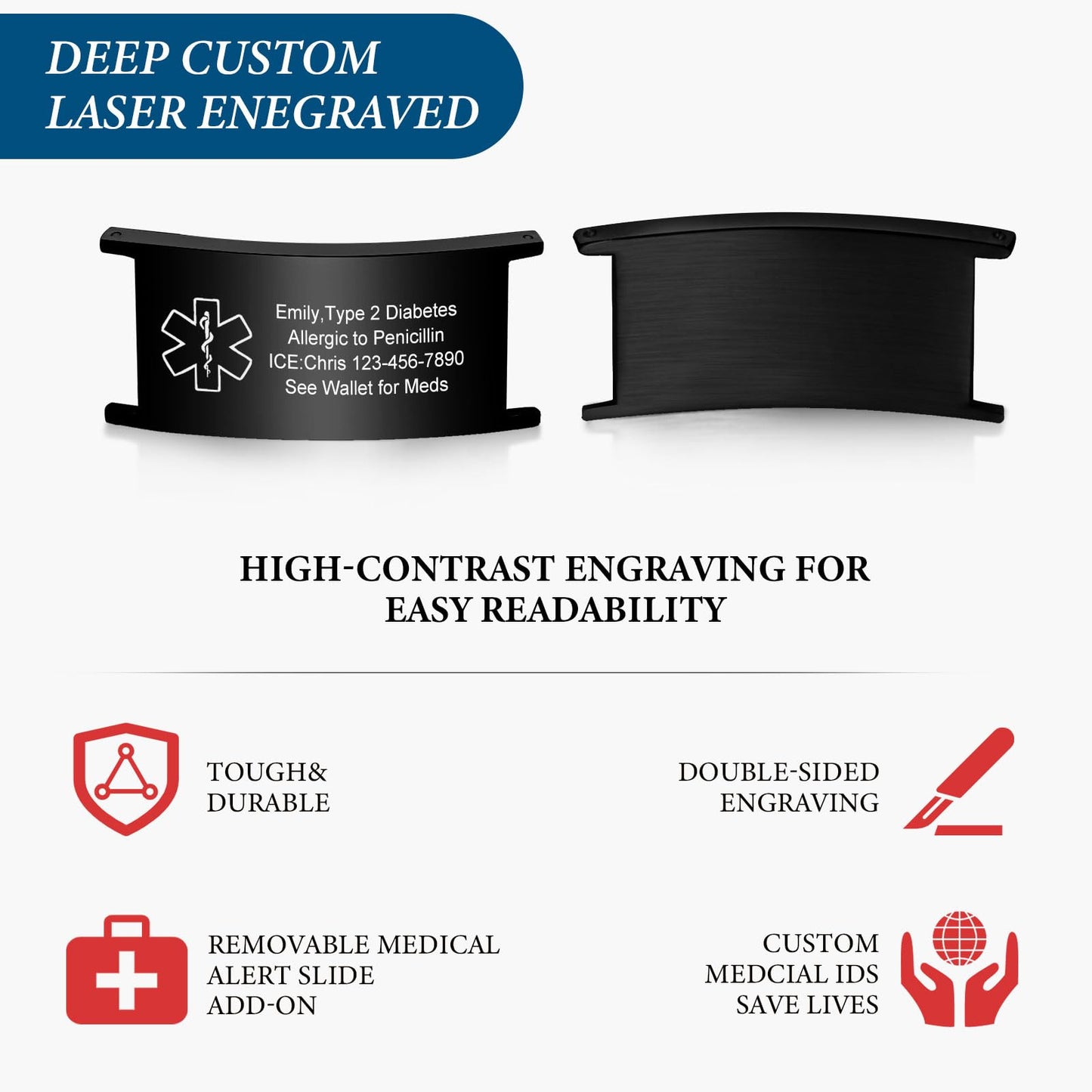 VNOX Medical Alert Id Bracelet for Men, Type 2 Diabetes Medical Alert Bracelets for Men Patients