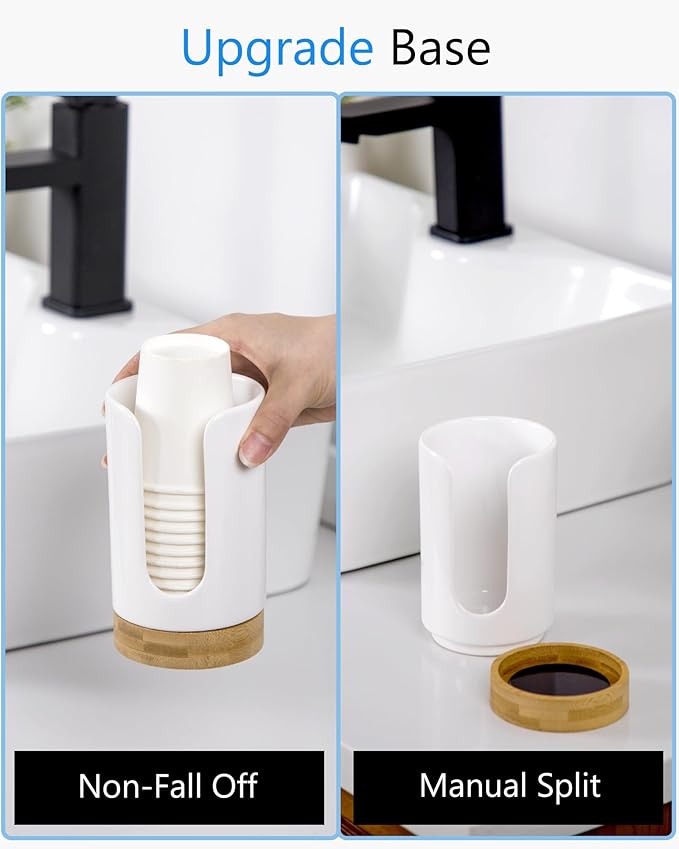 Ceramic Bathroom Cups Dispenser - 3-5 oz Disposable Paper & Plastic Bathroom Cups Holder - Mouthwash Cups Dispenser for Bathroom, Guest Toiletries, Countertop - BPA Free (White, 2 Pack)