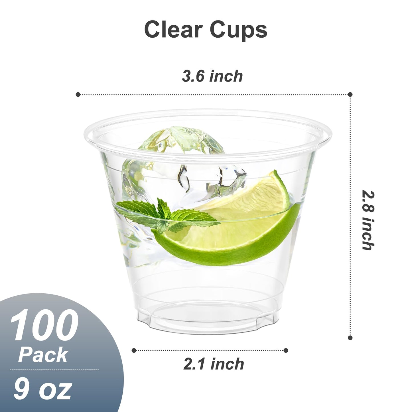 Dealusy 100 Pack 9 oz Clear Plastic Cups, Sturdy & Food Safe Disposable Plastic Cups for Wine Cocktail Punch
