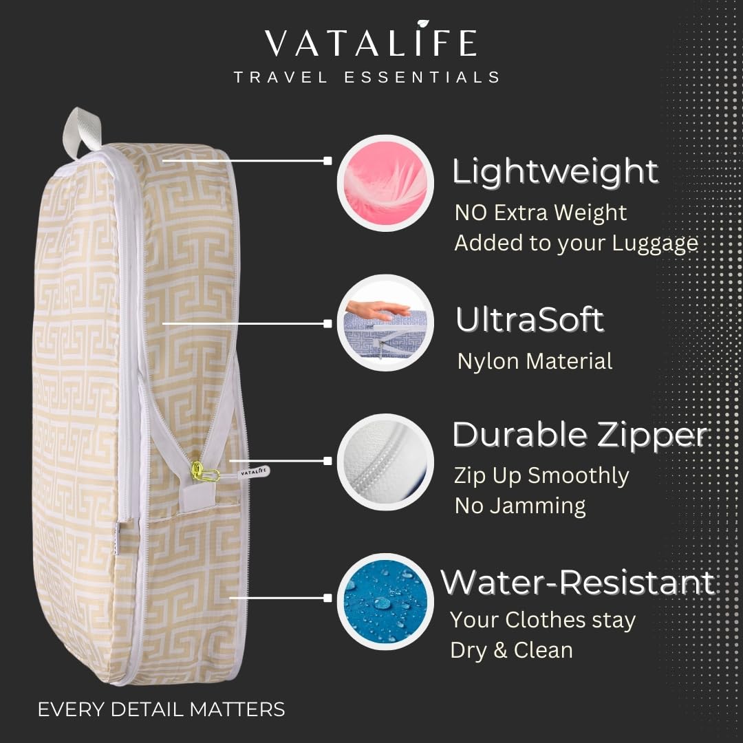 Vatalife Compression Packing Cubes for Travel 6PC Set - Suitcase Organizer & Space Saver Bags for Carry On Luggage with Drawstring Backpack Beige Boho