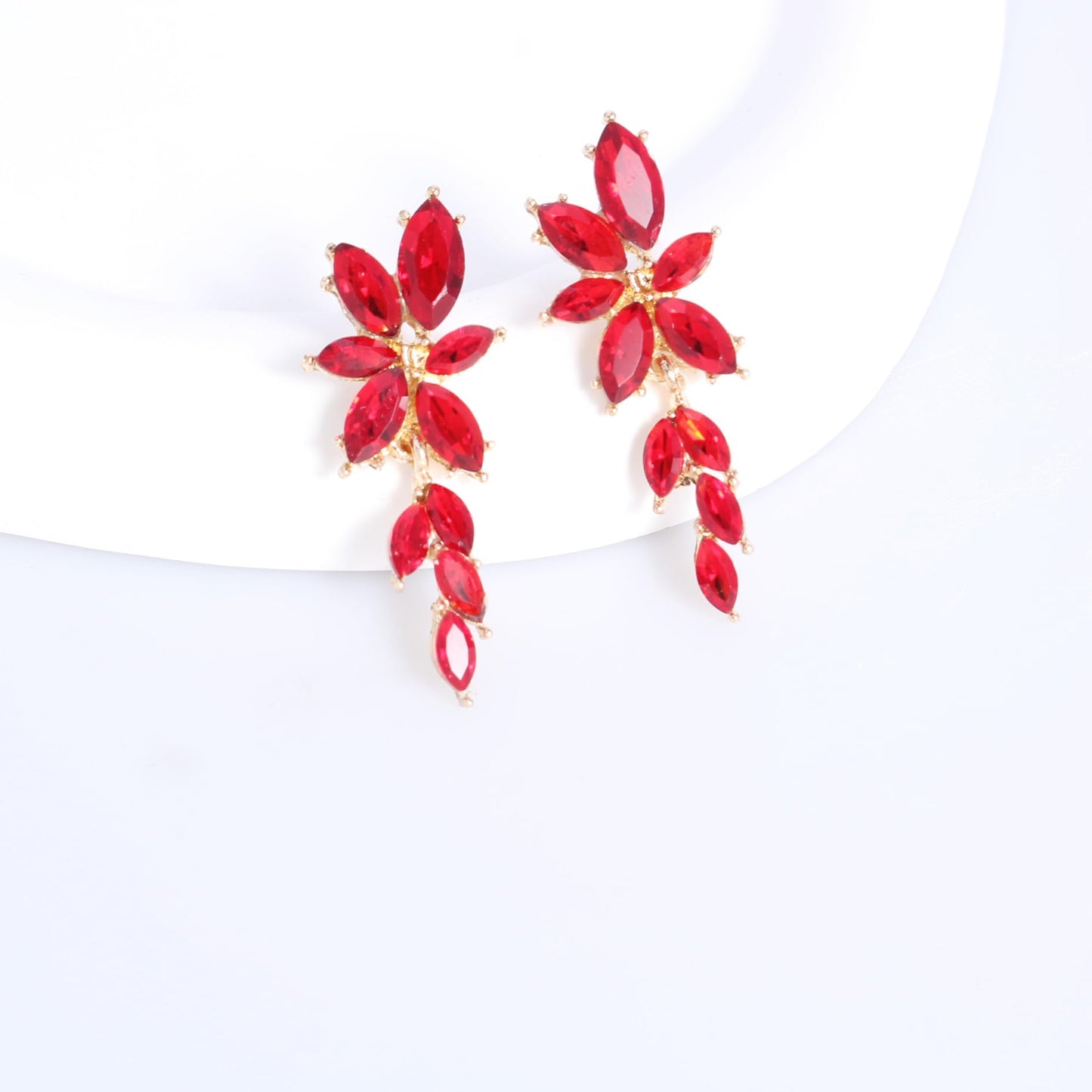 ATIMIGO Elegant Red Rhinestone Dangle Earrings Cluster Crystal Wedding Bridal Earrings for Brides Bridemaids Formal Prom Statement Drop Earrings for Women