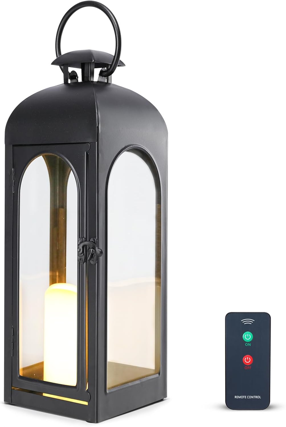 Bdor 20 Inches Metal and Stainless Steel Glass Decorative Lantern with Electronic Wax Effect - Indoor/Outdoor Decorative Lighting, Handcrafted Aesthetic, Perfect for Home, Parties, and Holiday Decor