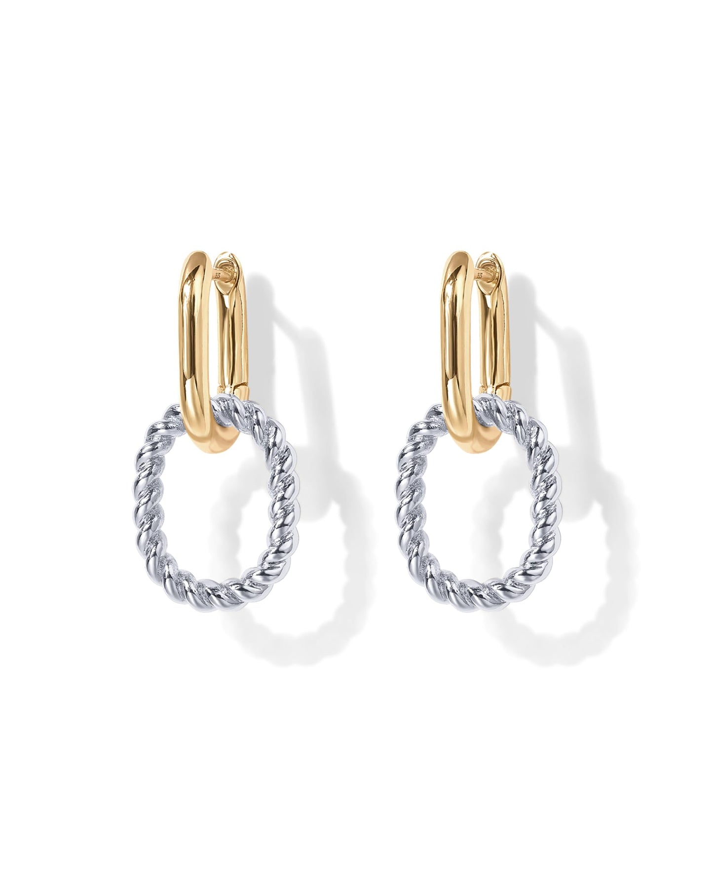 PAVOI 14K Gold Plated Two-Tone Convertible Twisted Rope and Plain Paperclip Link Earrings for Women - Mixed Metals Gold Braided Drop Dangle Huggie Hoop Earrings
