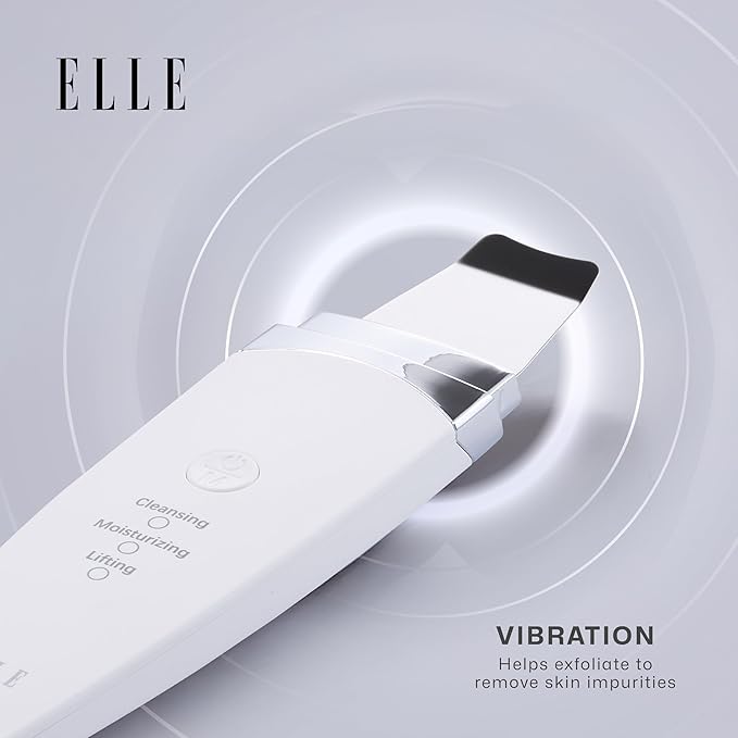 Elle - Ultrasonic Exfoliating Skin Spatula, Deep Cleansing, Exfoliation, Skin Renewal (White)