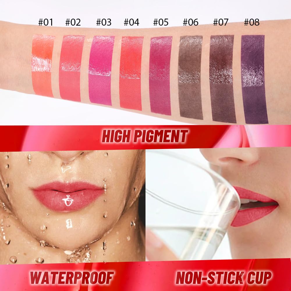 2Pcs Lip Stain Peel Off Lip Gloss oil Dual-Ended Combo, Lips Liner Stain Peel Off Masque, Long Lasting & Waterproof, Transfer-Proof Lip Tint Stain with Lip oil for All Skin Type 01#+04#