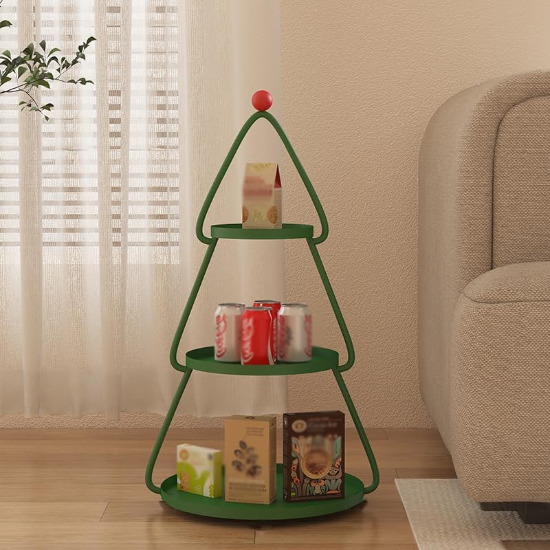 ZYFAB 3-Tier Christmas Tree Display Stand, Green Metal Serving Tower with Red Star Topper Decorative Storage Shelf for Drinks and Snacks,A