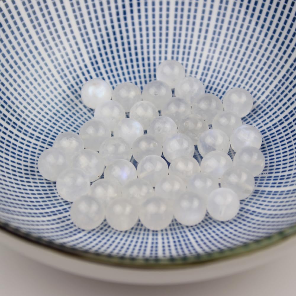 MJDCB Natural Round Stone Beads 6mm Blue Moonstone Loose Gemstone Beads for Jewelry Making Bracelet Necklace 60pcs