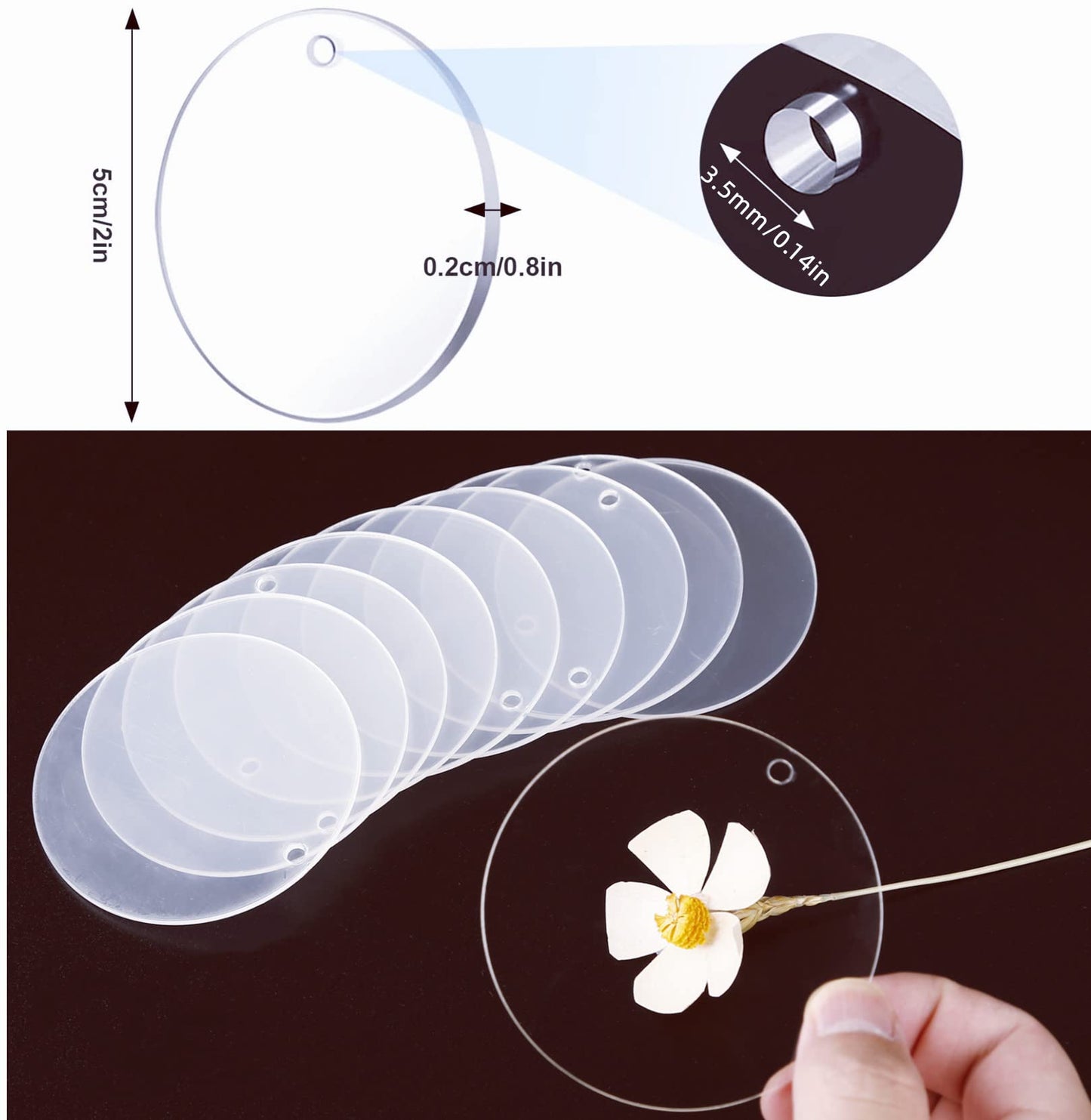 Senbota 100 Pcs Round Acrylic Keychain Blanks 2Inch Circle Blanks with Hole,Clear Acrylic Discs Circles Bulk for Keychains Ornament Painting and Vinyl Crafts Projects