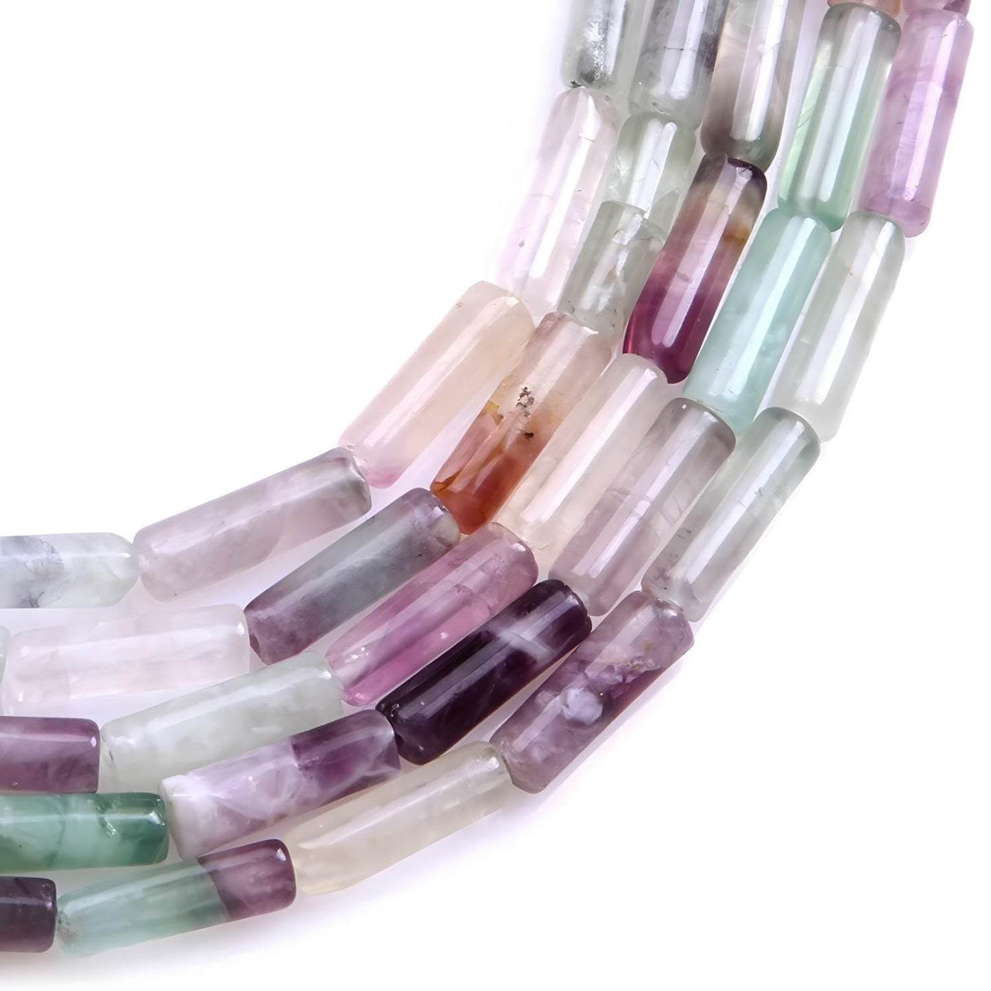 HAAMIIQII Natural Fluorite Tube Beads 13x4mm Column Crystal Cylinder Gemstone Loose Beads for Jewelry Making Strand 15 Inch (28-29pcs)