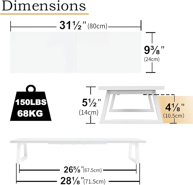 TEAMIX White Dual Monitor Riser - 31.5 inch Wide TV Stand for 2 Monitors - Wood & Steel Desktop Riser for Dual Screen Office Desk Organization