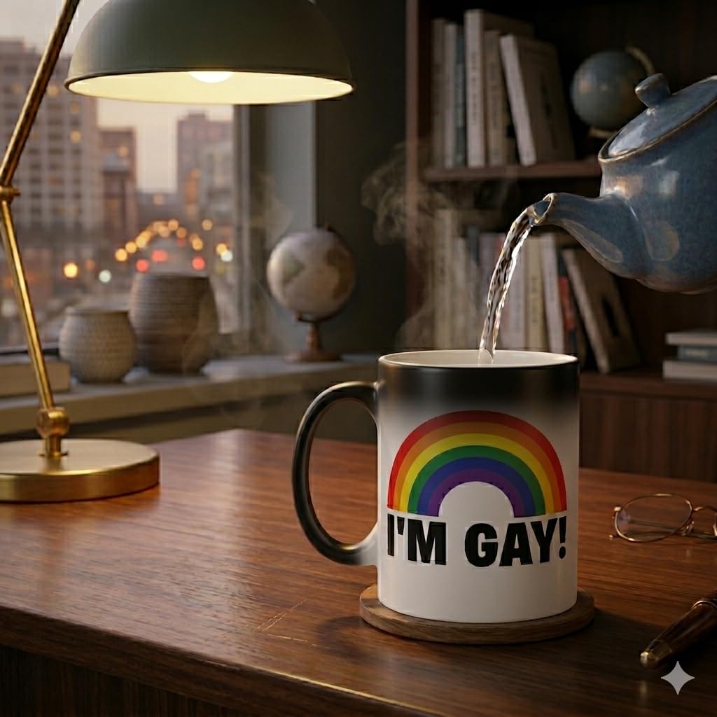 Turtle Straws I'm Gay Rainbow Heat Change Mug – Funny Prank Gift for Him, Gag Gift for Best Friend, Novelty Birthday Gift for Men, Secret Santa White Elephant