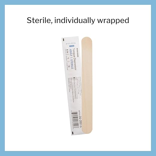McKesson Tongue Depressors Adult Size, Sterile, Individually Wrapped, Wood, Unflavored, Splinter-Free (100, 6")