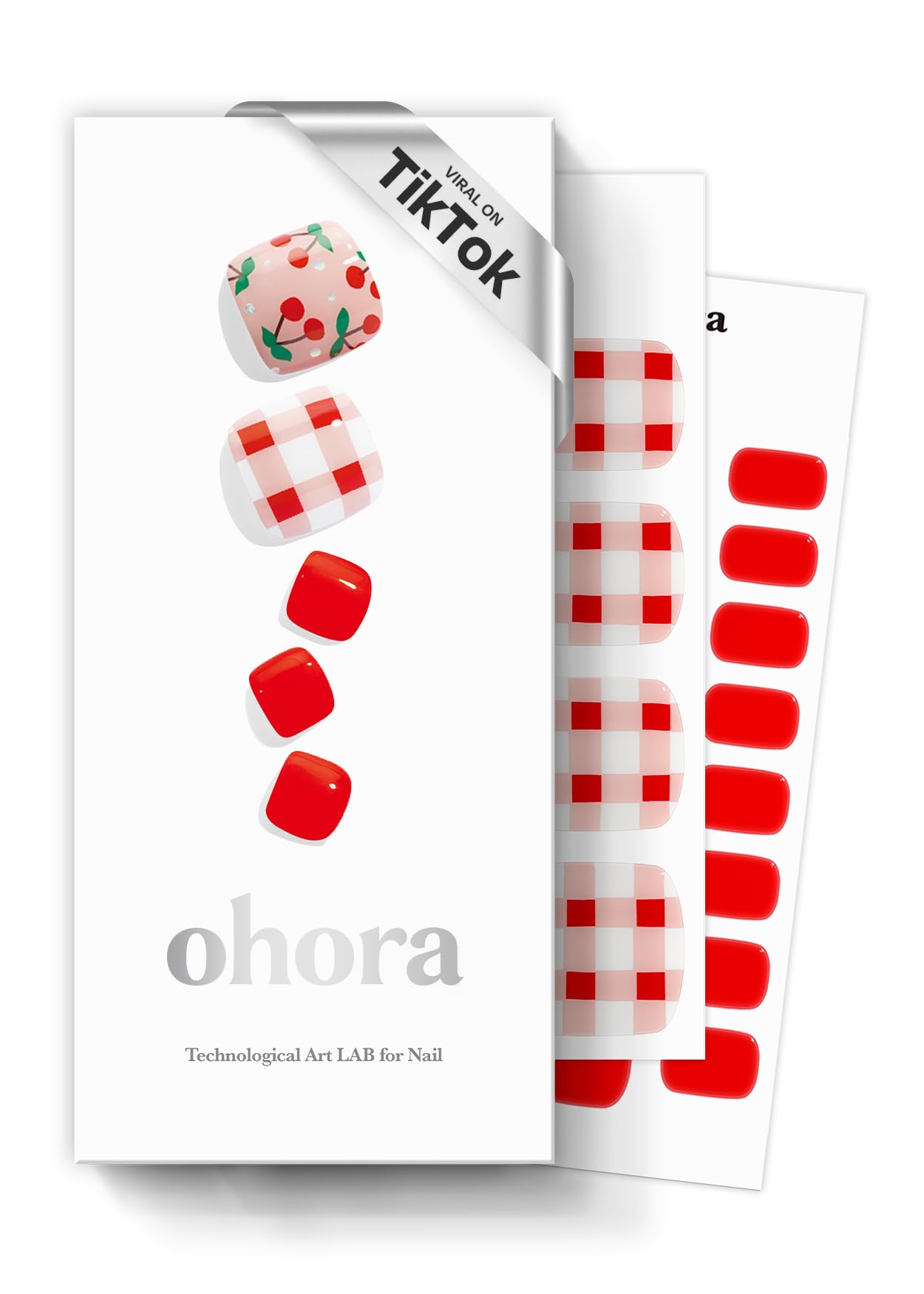 ohora Semi Cured Gel Pedi Strips (P Cherry Crush) - Works with Any Nail Lamps, Salon-Quality, Long Lasting, Easy to Apply & Remove - Includes 2 Prep Pads, Nail File & Wooden Stick