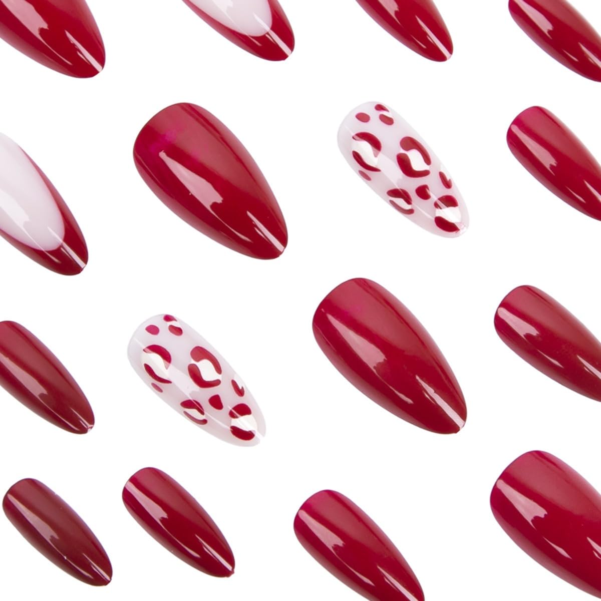 CTTHNBD Press on Nails Almond - Red French Tip Fake Nails with Lip Print Design - Medium False Nails Press ons - for Women 24 Pcs