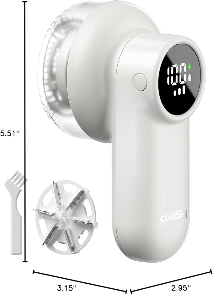 coldSky Rechargeable Fabric Shaver, Lint Shaver with Digital Display, Sweater Shaver with 6-Leaf Blades and Safety Lock, 3-Speeds Defuzzer Remove Fuzz, Pills from Clothes, Furniture, Sofa, Light Grey