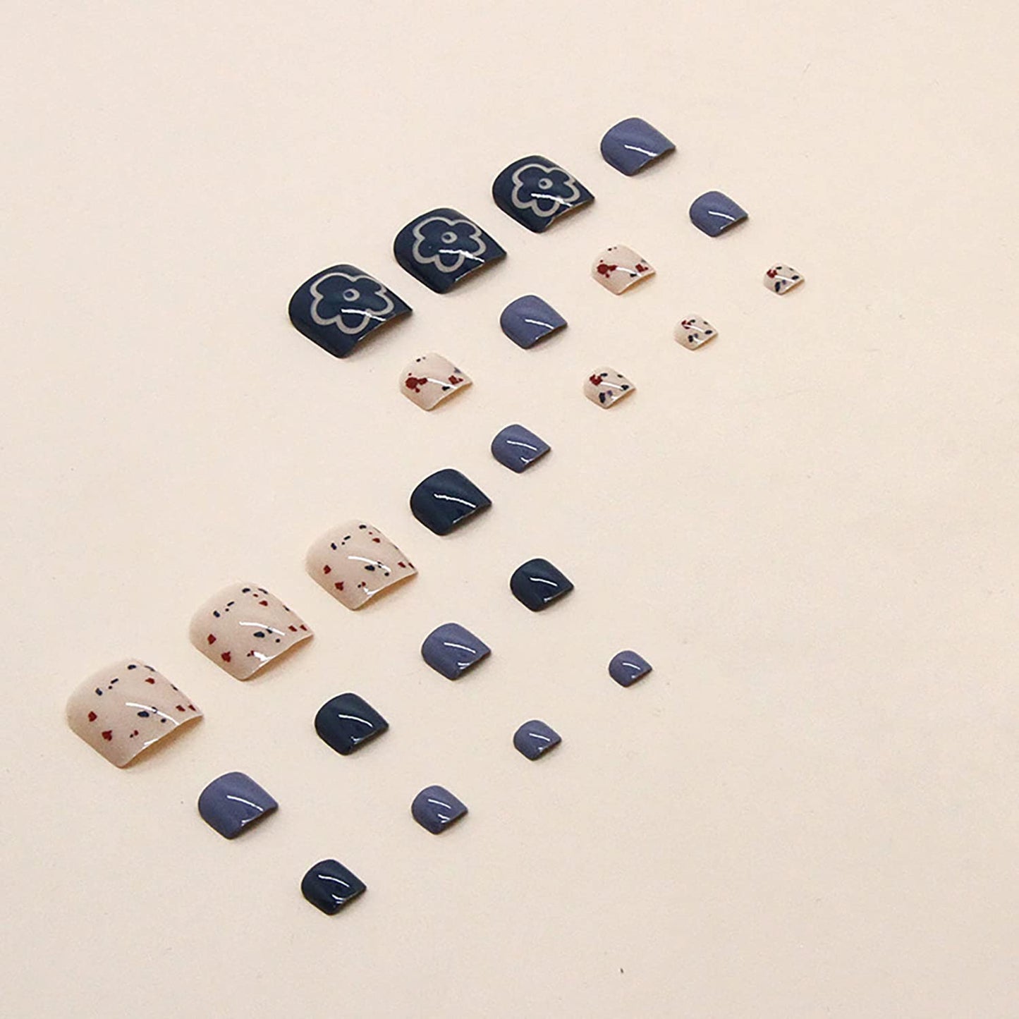 Toe Press on Nails with Designs, Full Cover Reusable False Toenails with Glue Set, Glue on Toenails for Women, Artificial Acrylic Fake Nails for Toe, Peel and Stick Nail Polish Designs for Toenails