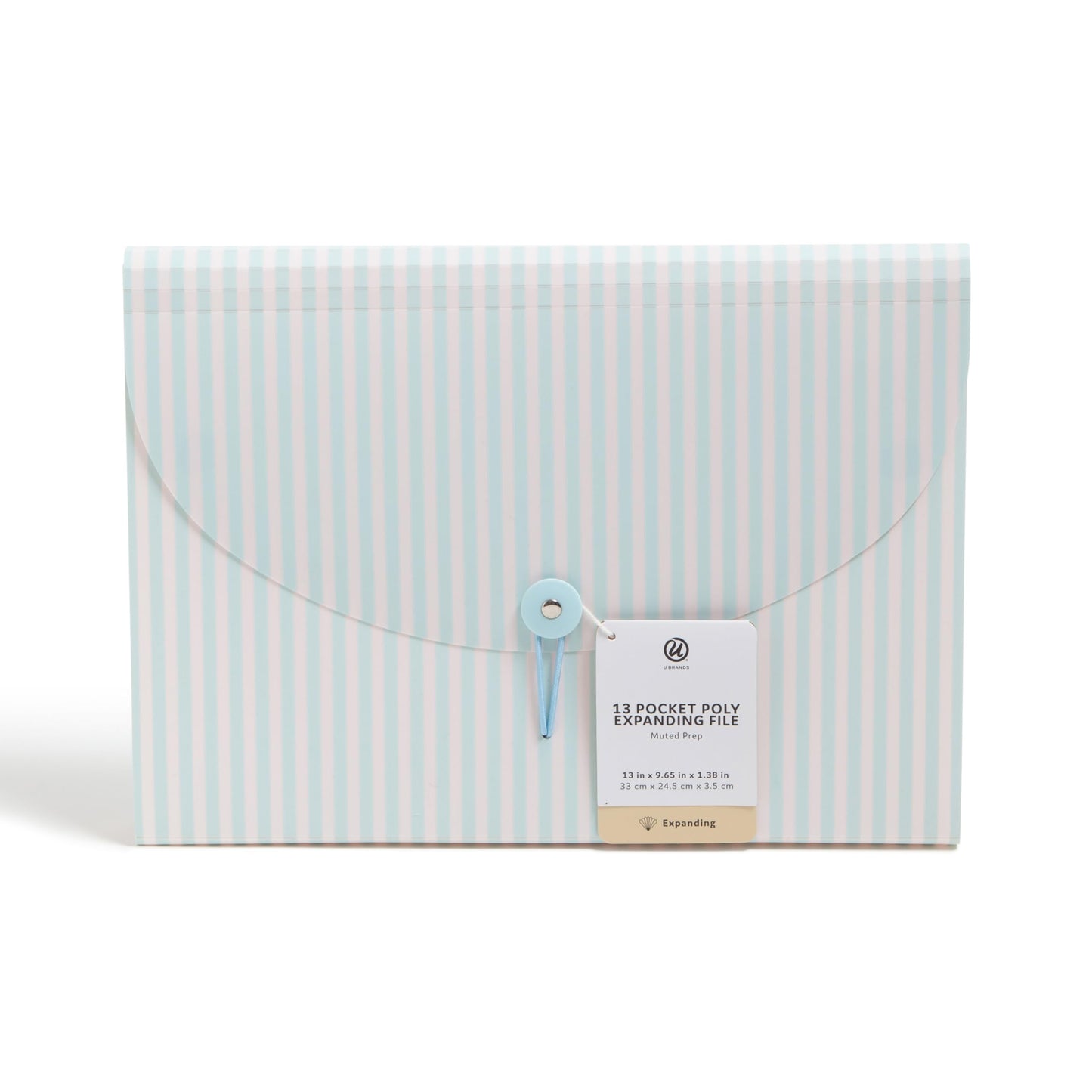 U Brands 13 Pocket Poly Expandable File, 13" x 9.65" x 1.5", Muted Prep Blue Stripes, Letter Size
