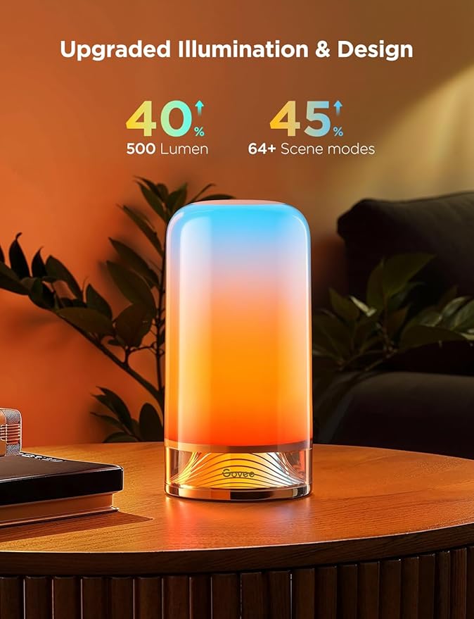 Govee RGBIC Smart Table Lamp 2, Touch Bedside Small Table Lamp Work with Matter, Alexa, LED Desk Lamp with 64 Scene Modes, Color Changing Lamp for Bedroom Living Room Dimmable Night Light(Corded)