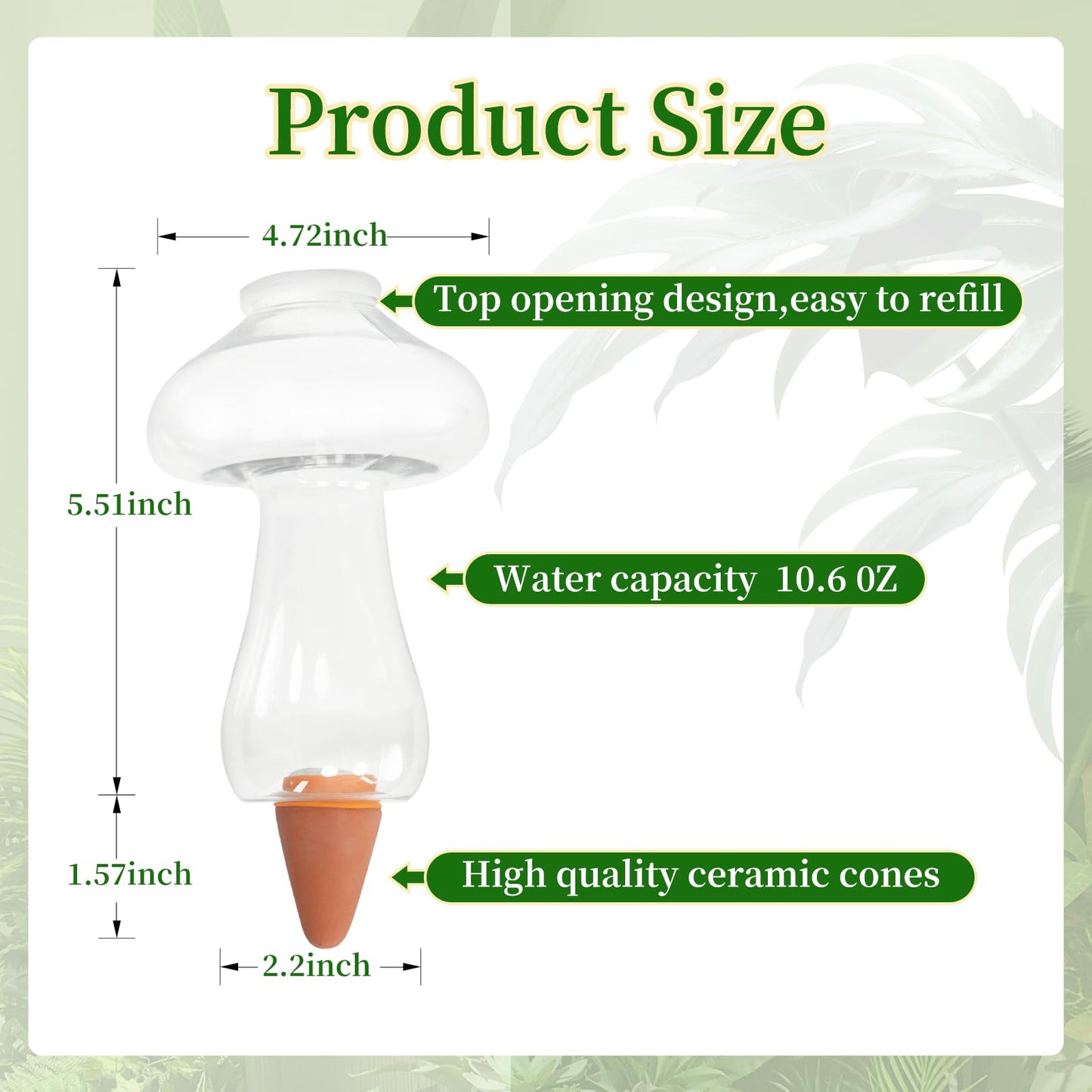 GEWOSI 3 Pcs Plant Watering Globes Mushroom Shaped Self Watering Tool for Indoor & Outdoor Plants Automatic Watering Planter Insert 10.6 oz Bulbs with Slow Release Control Water Dripper for Plants