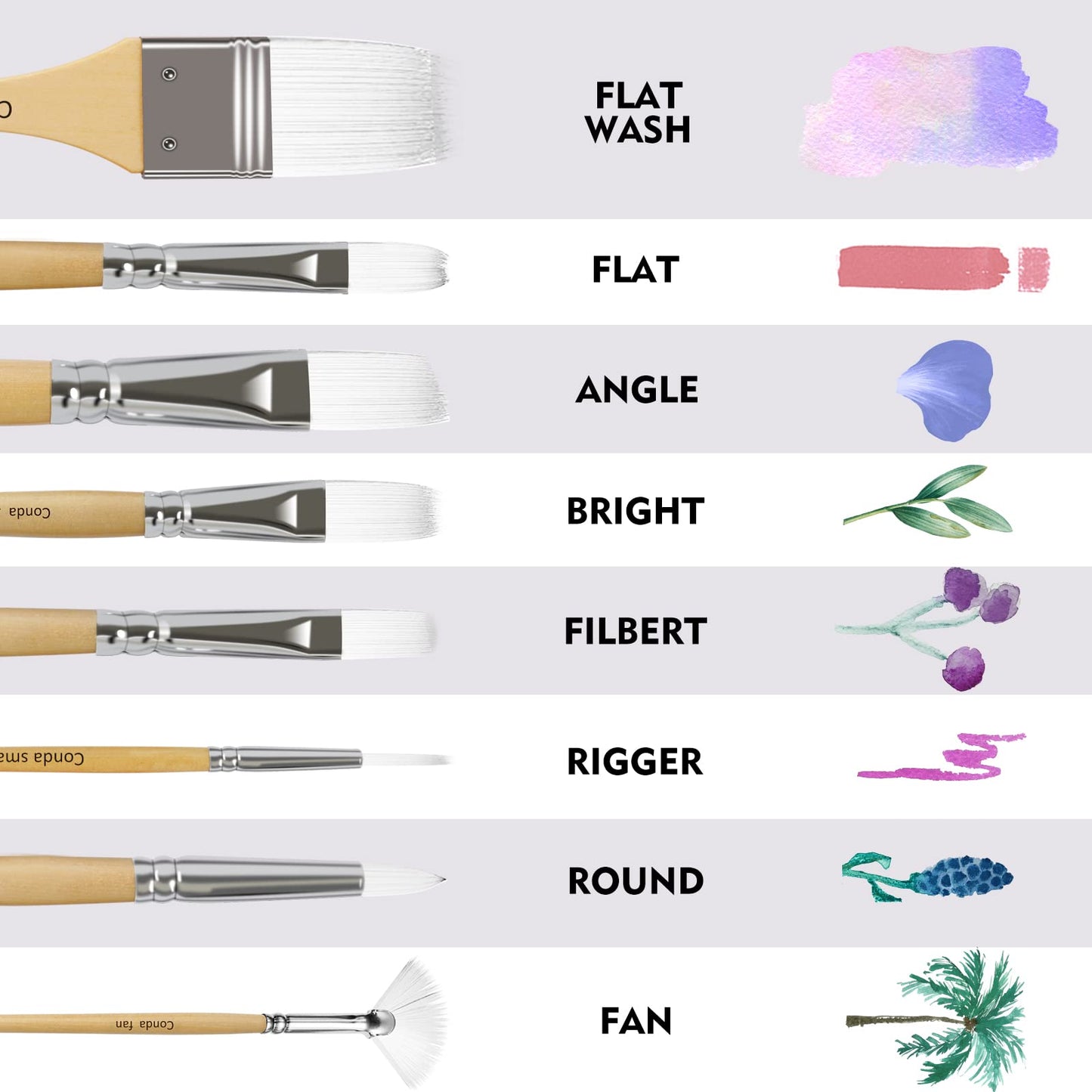 CONDA 11 Piece Stainless Steel Wood Handle Spatula Palette Knife and CONDA Paint Brushes Set of 24