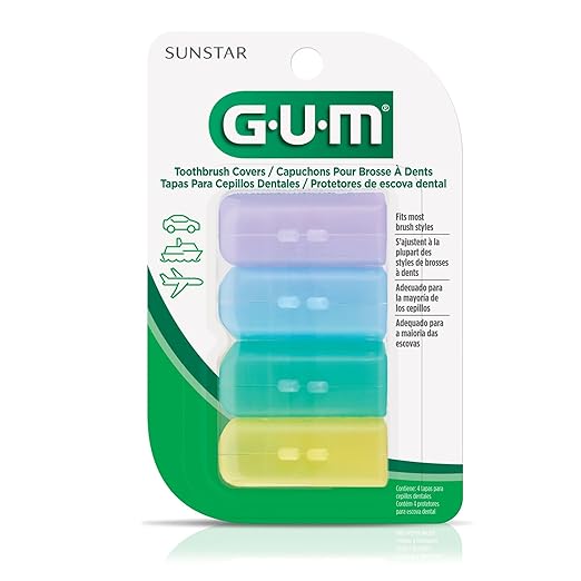 GUM Toothbrush Cap, Toothbrush Covers for Travel or Home Use, 4 Pastel Colors, Sanitizing Toothbrush Protector, 4 Covers(Pack of 6)