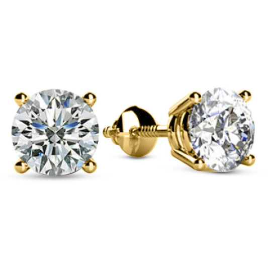1 Carat 14K Yellow Gold IGI Certified LAB GROWN Round Cut Diamond Stud Earrings for Women 4 Prong Screw Back for her MADE IN USA (E-F Color, VS1-VS2 Clarity)