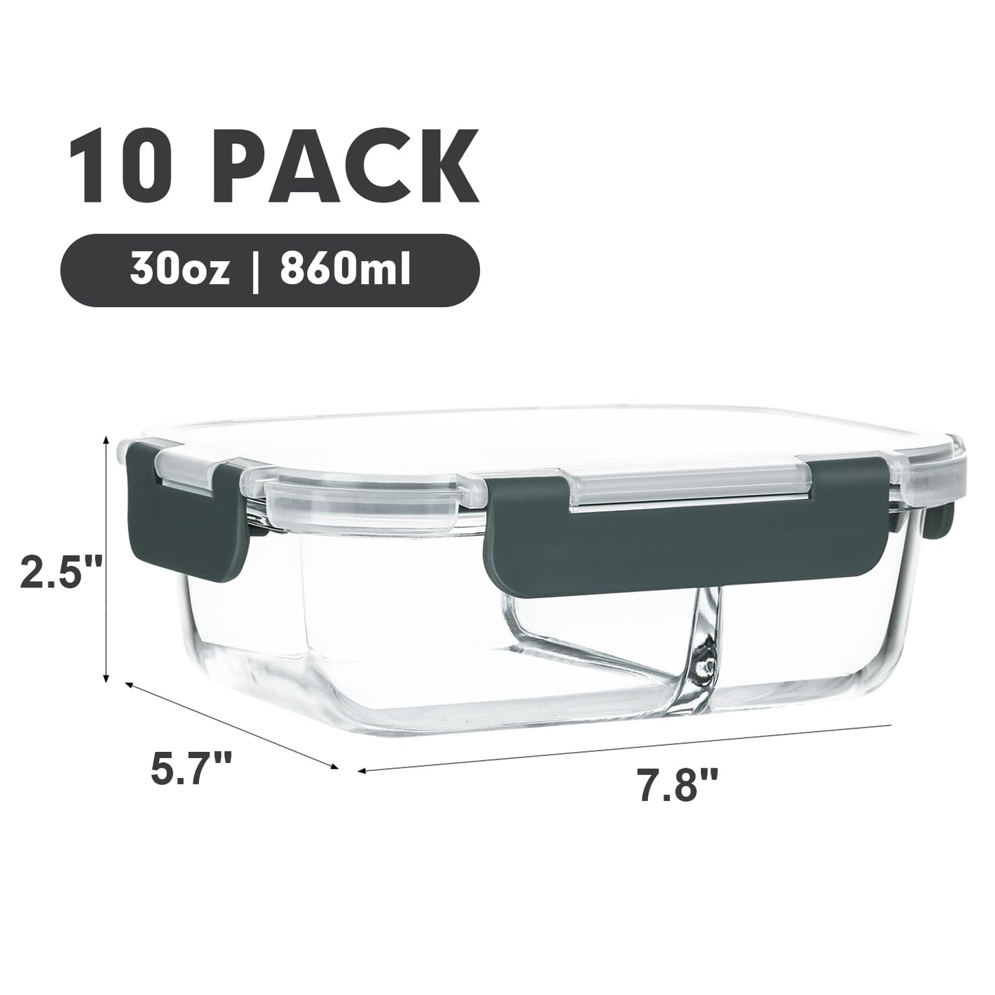 M MCIRCO 10-Pack,30 Oz Glass Meal Prep Containers 2 Compartments Airtight Lunch Bento Boxes with Lids, Glass Food Storage Containers, Microwave, Oven, Freezer, Dishwasher