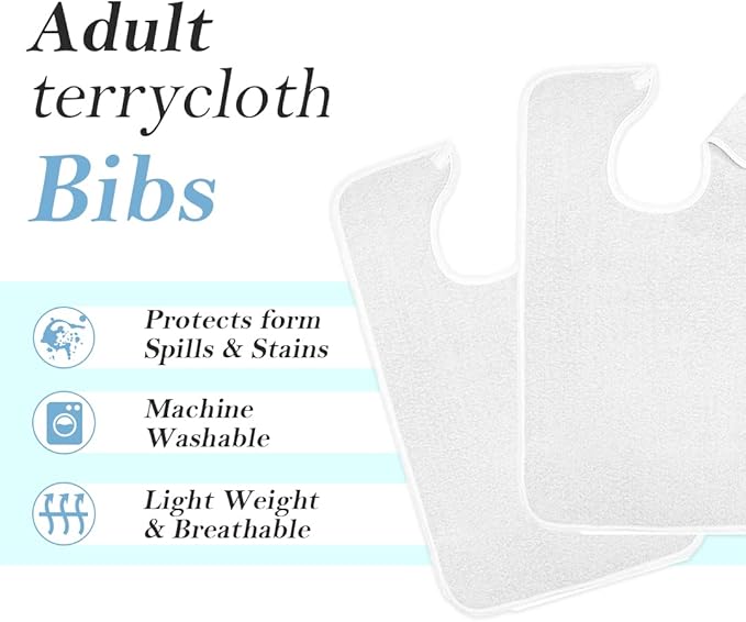 Avalon Towels Adult Bibs for Women 100% Cotton Bib for Adults for Eating - Terry Cloth Adult Bibs for Men Clothing Protectors