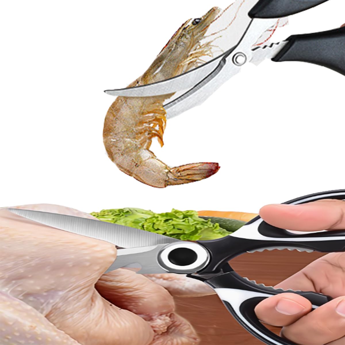 5-Blade Herb Scissors, Kitchen Shears, Seafood Scissors, Onion Holder Slicer and Potato Crinkle Cutter, yamesu Kitchen Gadget Salad Herb Tools 5 Sets