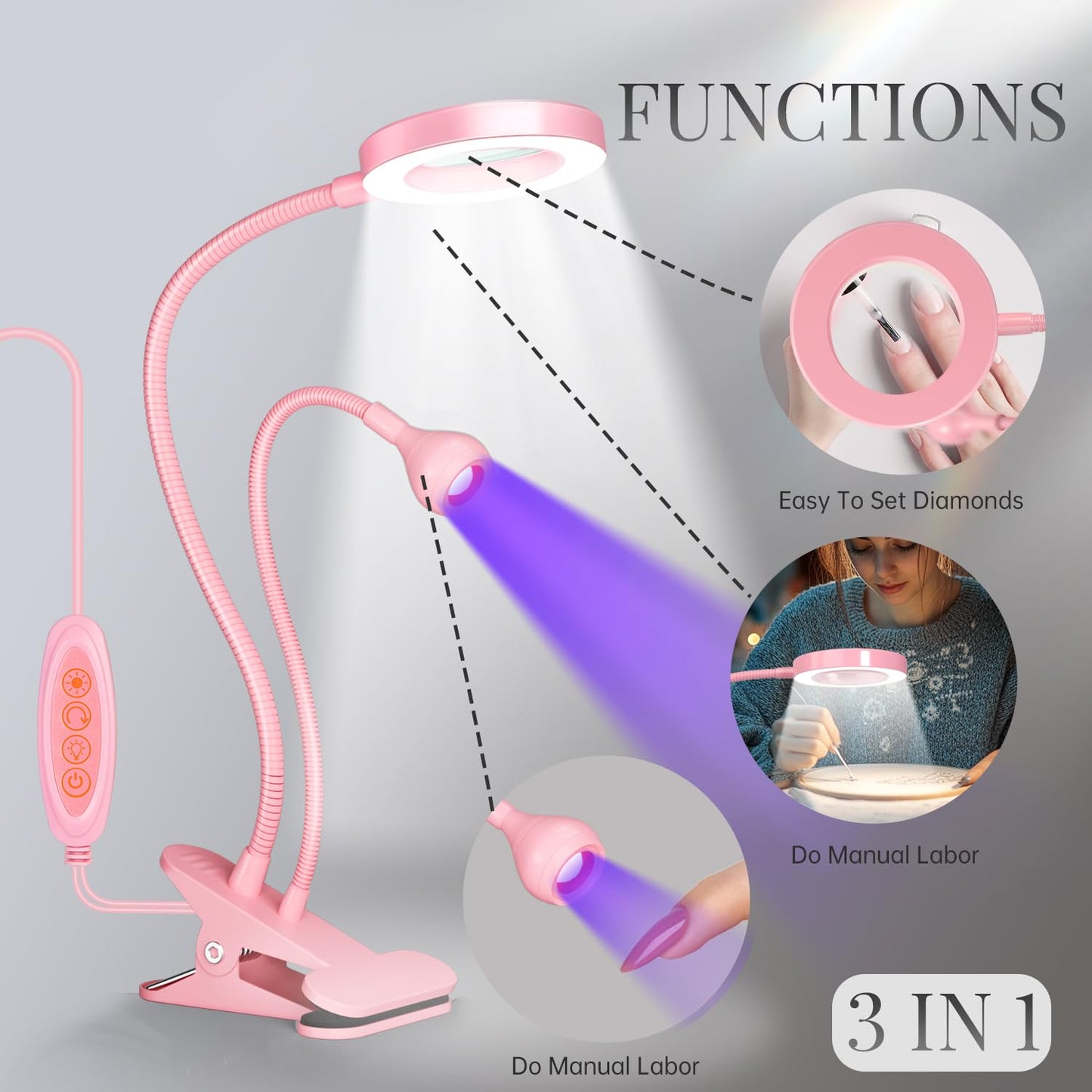 krofaue UV Nail Lamp - 6X Magnifier Professional Nail Dryer, 4 Brightness Levels Adjustable UV Light for Gel Nails for Home DIY Manicure