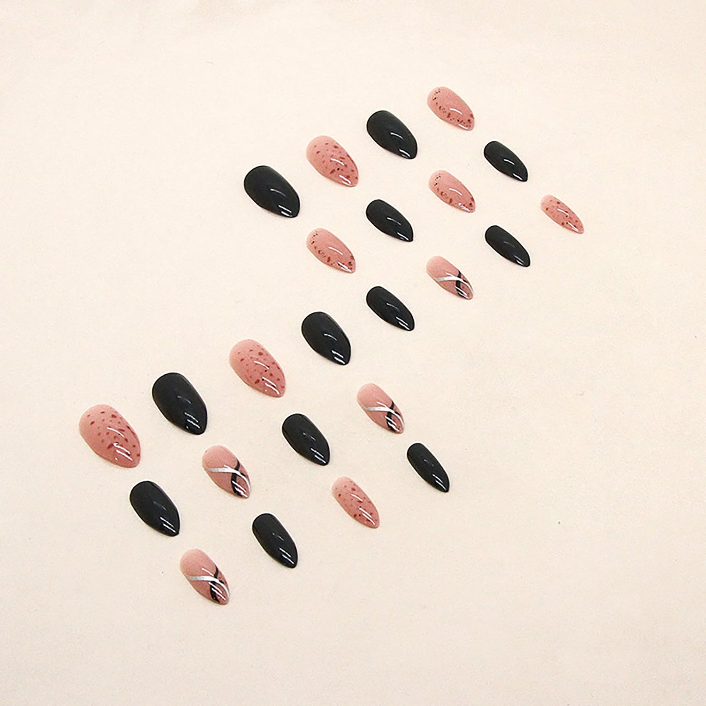 Medium Almond Press on Nails With Designs Nude Pink White Fake Nails Press ons Acrylic False Glossy Artificial Full Cover Stick on Nails for Women Girls 24 Pcs