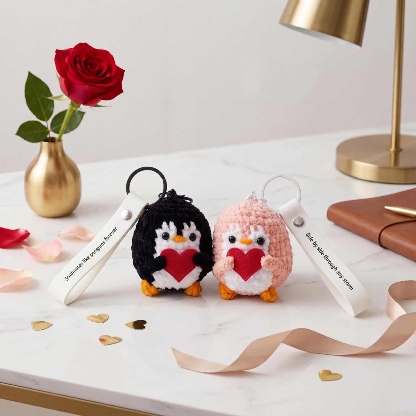 Aucess Penguin Keychain Gift for Birthday, Him&Her, Boyfriend, Girlfriend & Best Friends | Crochet Kawaii Bag Charm Backpack Accessories(2 Pack)