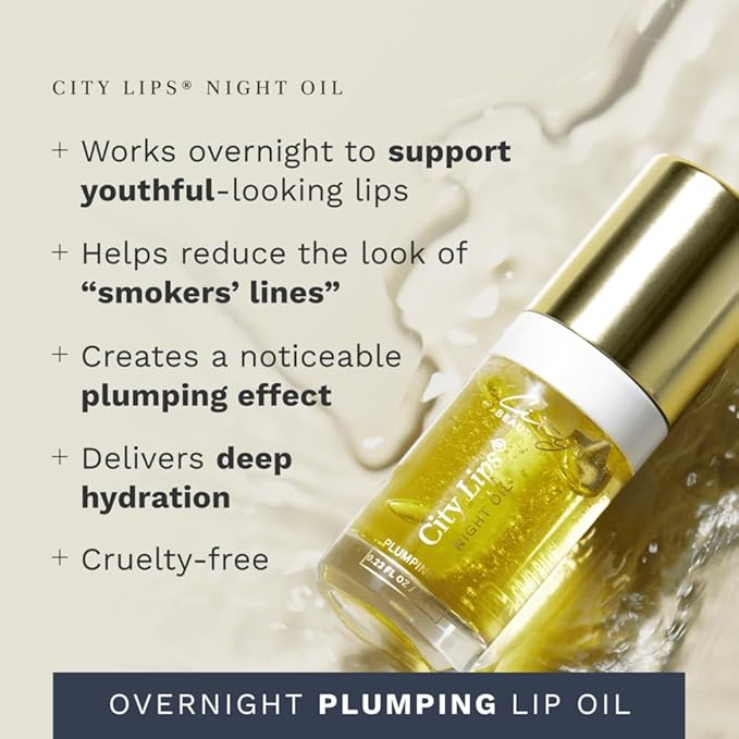 City Beauty City Lips Night Oil - Plump, Hydrate, and Restore Overnight - Anti-Aging Lip Treatment - Conditioning Lip Oil with Hyaluronic Acid & Plant Extracts