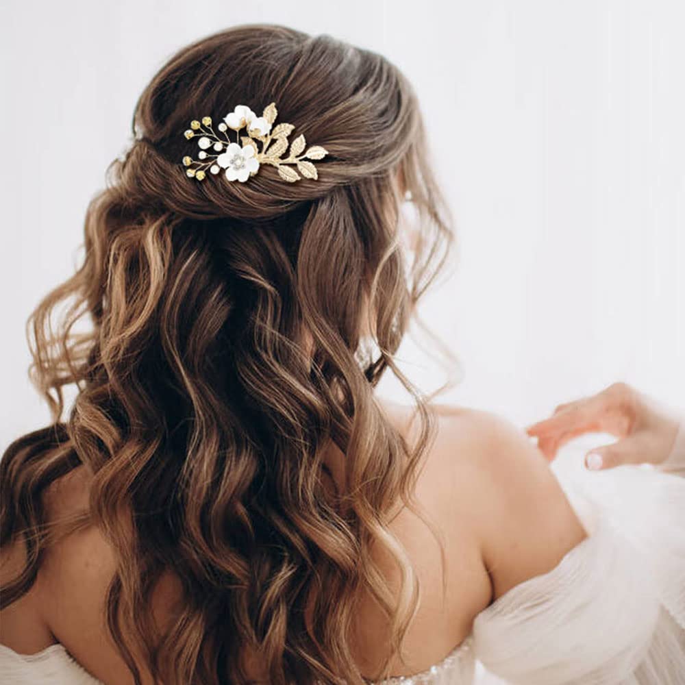inSowni -20 Pack White Dusty Pink Blue U Shape Flower Shape Pearl Spiral Hair Combs Hair Bridal Accessories